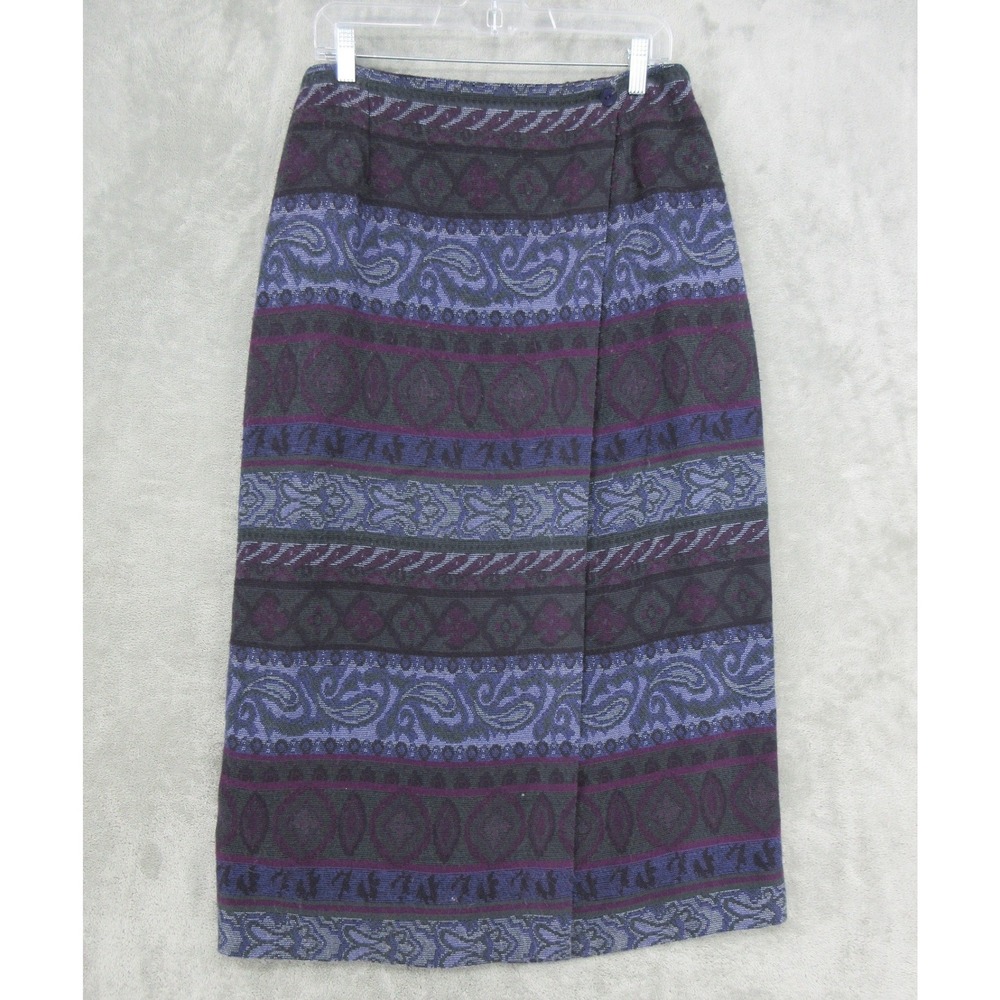Vintage Dressbarn Skirt Womens Size 14 Wrap Western Boho Striped Modest Purple